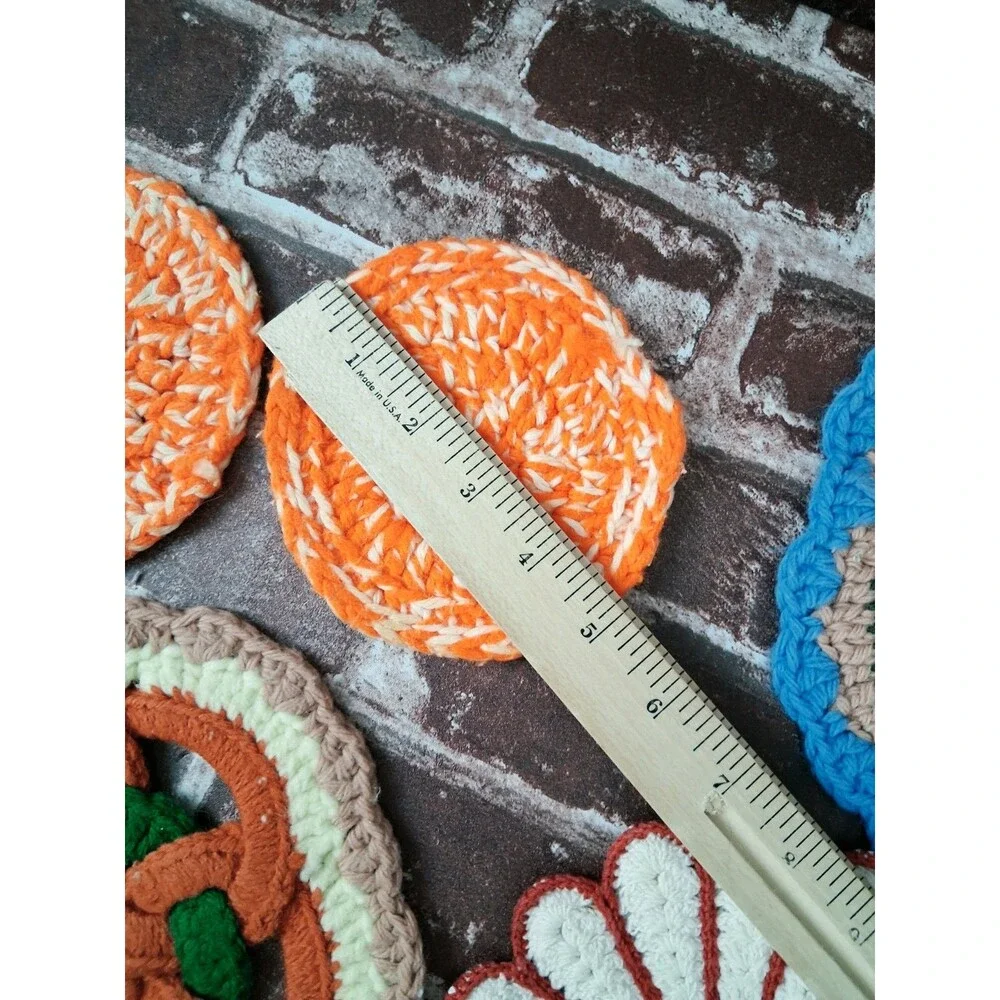 Lot Of 6 Vintage Crochet Pot Holders Trivets Handmade Kitchen Decor 70s 80s